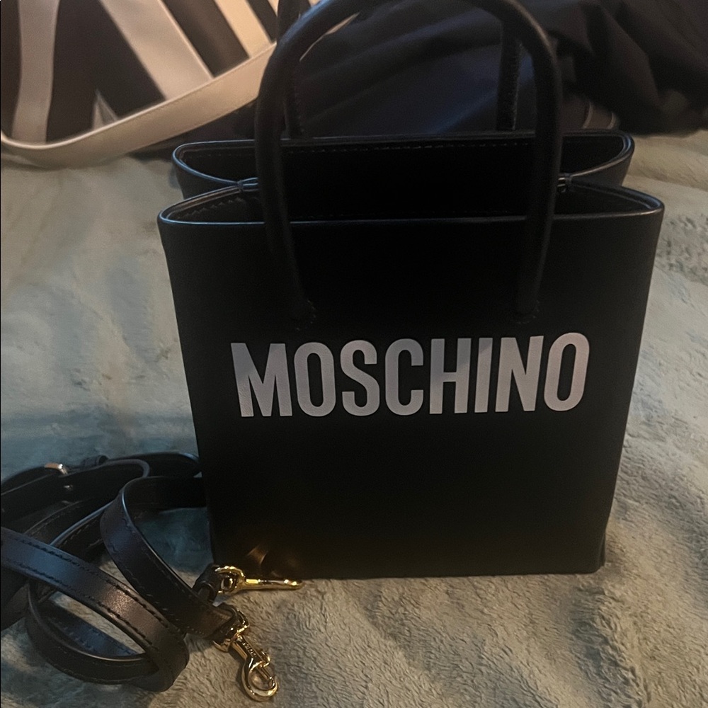 Moschino Black Tote with White Logo